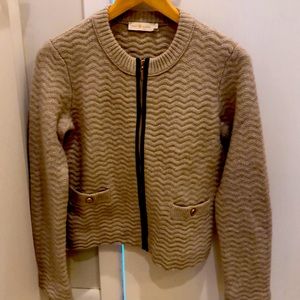 Tory Burch sweater jacket with leather trim
